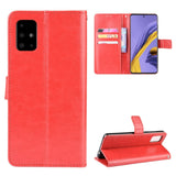 Samsung Galaxy A51 Leather Flip Cover m. Stativ og stropp - Rød