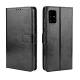 Samsung Galaxy A51 Leather Flip Cover m. Stativ og stropp - Svart