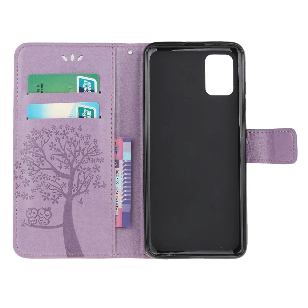 Samsung Galaxy A51 Leather Flip Cover Ugler i tre - lilla