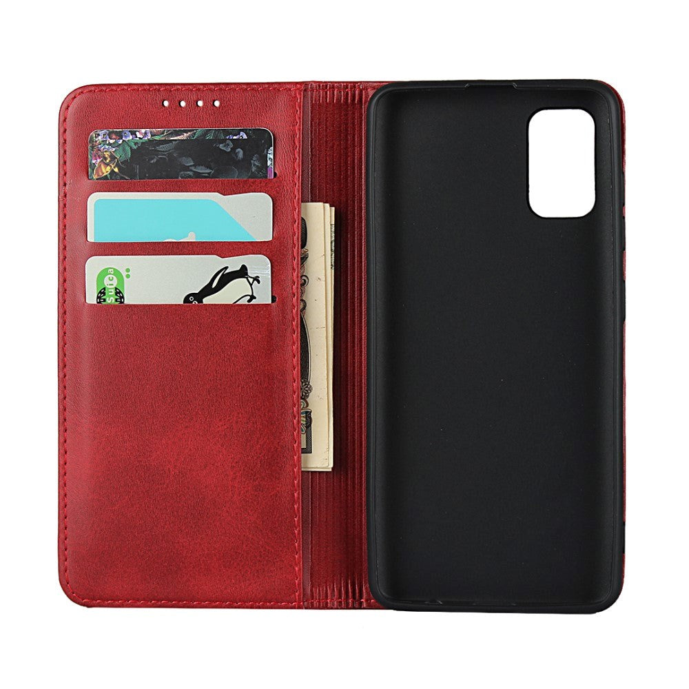 Samsung Galaxy A41 Leather Flip Cover m. Kortholder - Rød