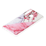 Samsung Galaxy A21 Fleksibel Plastik Bagside Cover m. Marmor Print - Lyserød Blomster / Marmor