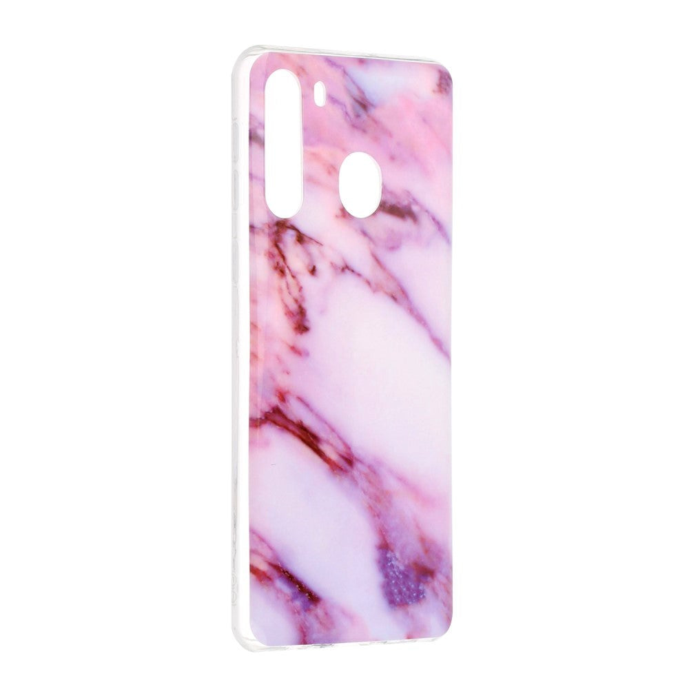 Samsung Galaxy A21 fleksibelt plastdeksel m. Marmortrykk - Lilla marmor