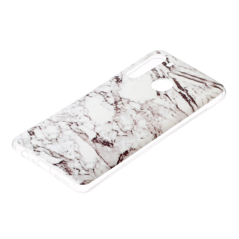 Samsung Galaxy A21 fleksibelt plastdeksel m. Marmortrykk - Hvit marmor
