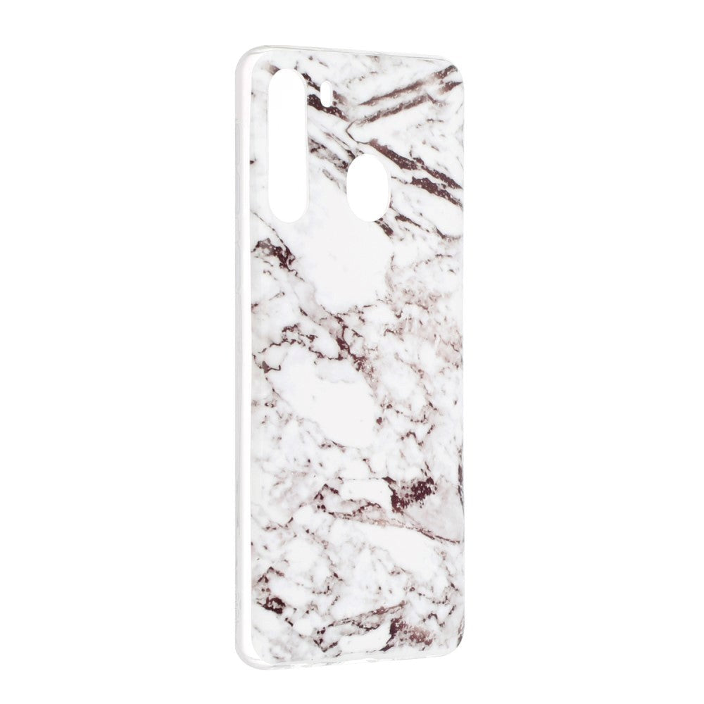 Samsung Galaxy A21 fleksibelt plastdeksel m. Marmortrykk - Hvit marmor