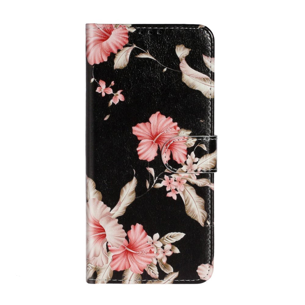 Samsung Galaxy A51 Pink Flowers Cover m. Kortholder - Svart / Rosa