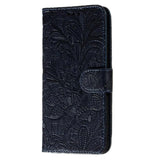 Samsung Galaxy M11 Floral Lace Leather Flip Cover m. Lommebok - Svart