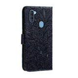 Samsung Galaxy M11 Floral Lace Leather Flip Cover m. Lommebok - Svart