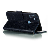 Samsung Galaxy M11 Floral Lace Leather Flip Cover m. Lommebok - Svart