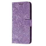 Samsung Galaxy M11 Floral Lace Leather Flip Cover m. Lommebok - Lilla