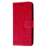 Samsung Galaxy M11 Floral Lace Leather Flip Cover m. Lommebok - Rød