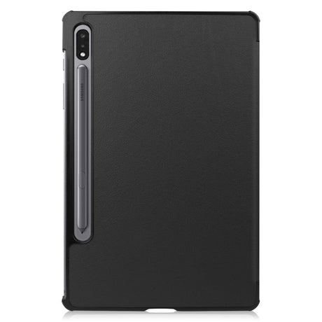 Samsung Galaxy Tab S8 / S7 Tri-Fold Leather Flip Cover m. Stylus pennholder - svart