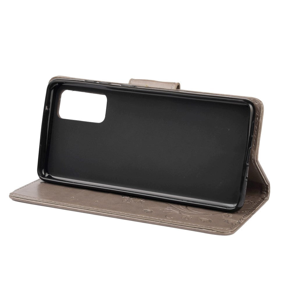 Samsung Galaxy S20 FE / S20 FE (5G) skinndeksel m. Kortholder - Blomster Avtrykk - Grå