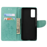 Samsung Galaxy S20 FE / S20 FE (5G) skinndeksel m. Kortholder - Blomsteravtrykk - Cyan