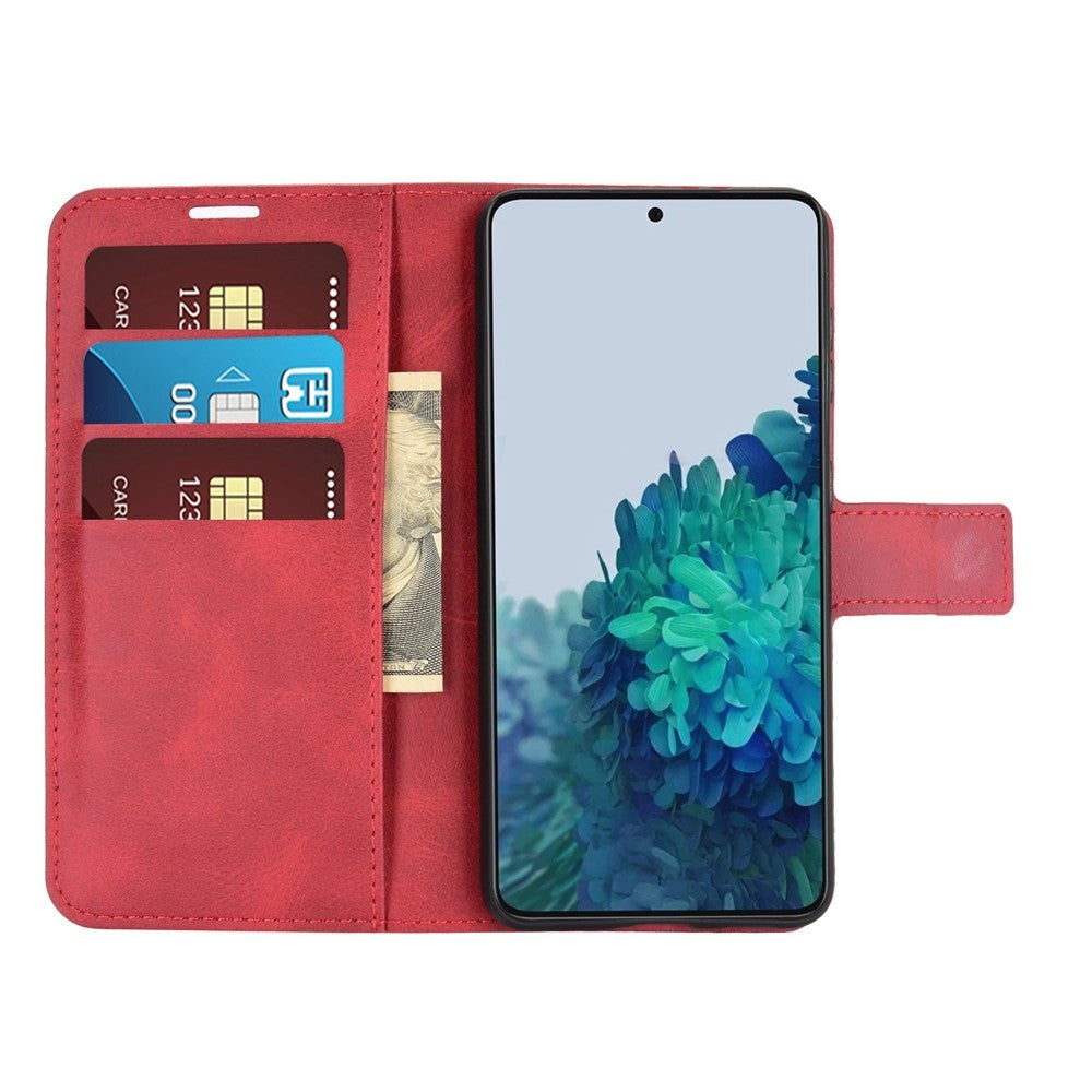 Samsung Galaxy S21 Leather Flip Cover m. Lommebok - Rød