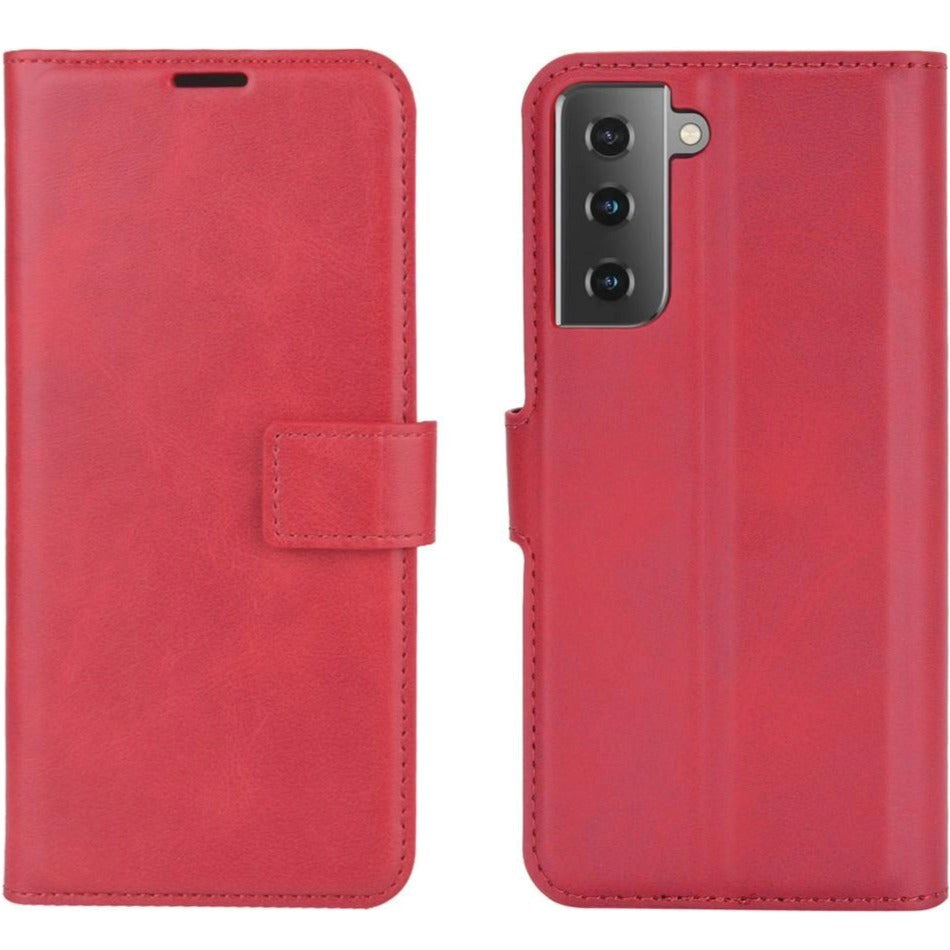Samsung Galaxy S21 Leather Flip Cover m. Lommebok - Rød