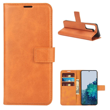 Samsung Galaxy S21 Leather Flip Cover m. Lommebok - Lys brun
