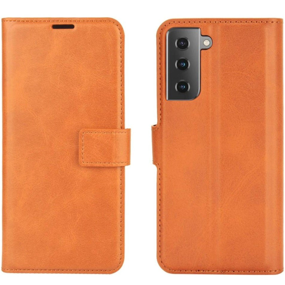 Samsung Galaxy S21 Leather Flip Cover m. Lommebok - Lys brun