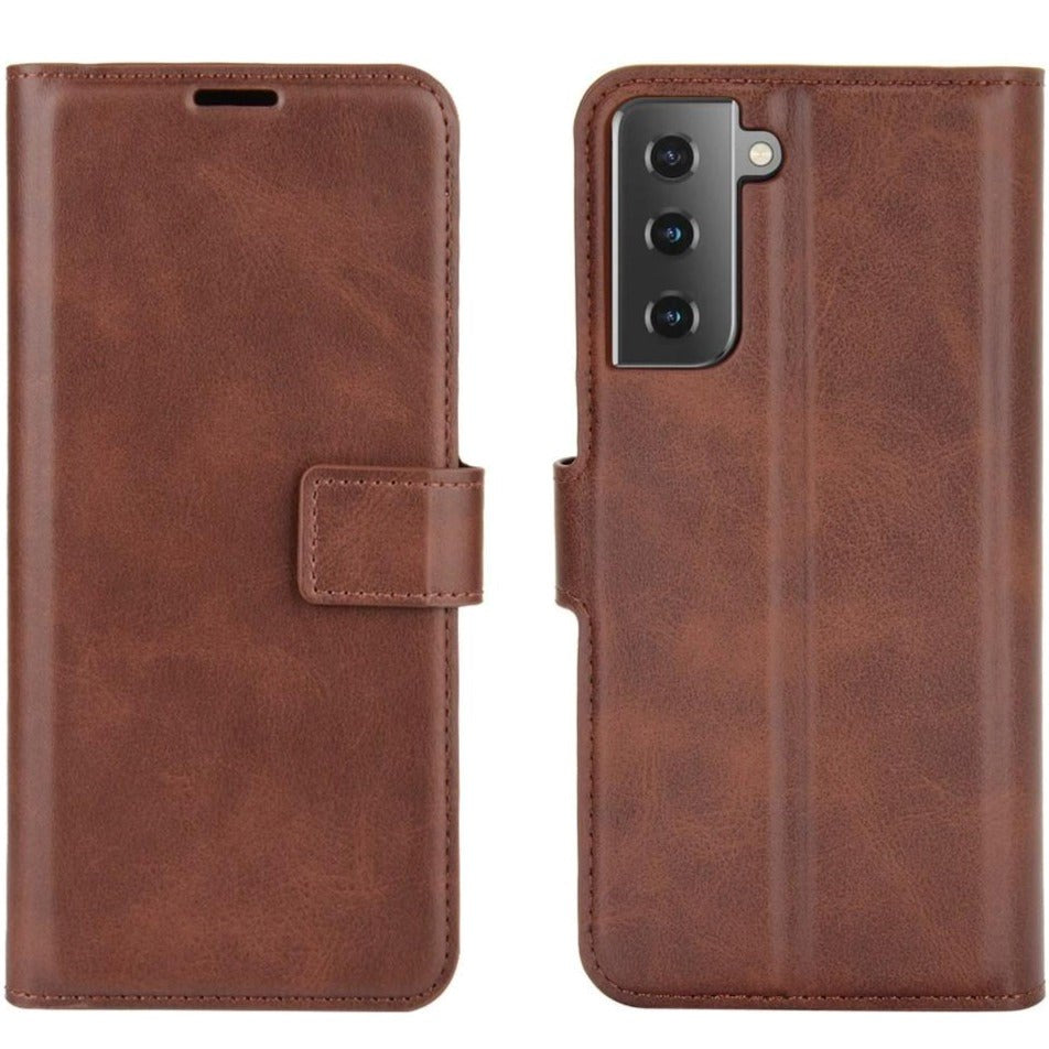 Samsung Galaxy S21 Leather Flip Cover m. Lommebok - Brun