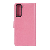 Samsung Galaxy S21 Leather Flip Cover m. Kortholdere - Blomster - Rosa