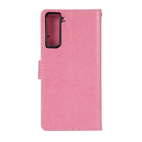 Samsung Galaxy S21 Leather Flip Cover m. Kortholdere - Blomster - Rosa
