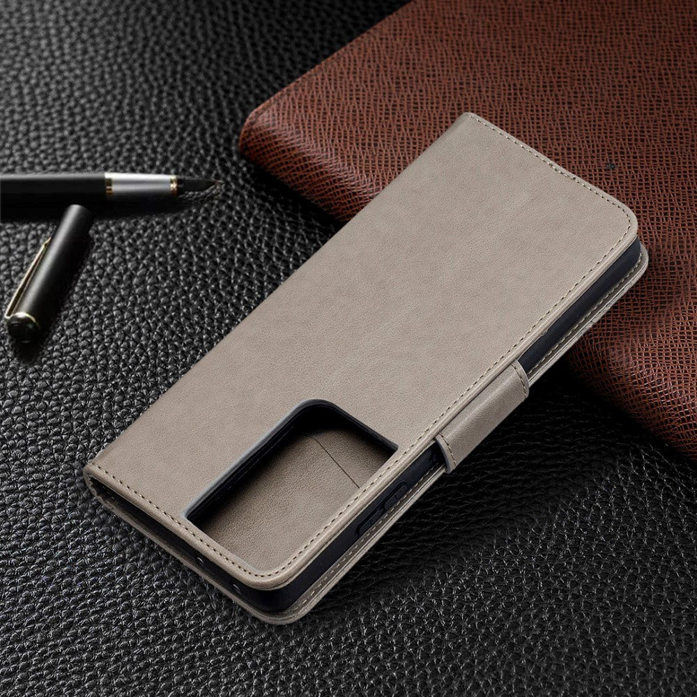 Samsung Galaxy S21 Ultra skinndeksel m. Lommebok - Butterflies Imprint - Grå