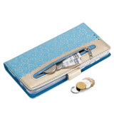 Samsung Galaxy S21+ (Plus) skinndeksel m. Lommebok - Blondetrykk - Blå / Gull