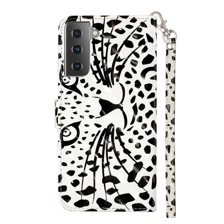 Samsung Galaxy S21+ (Plus) skinnende skinndeksel m. Lommebok - White Tiger