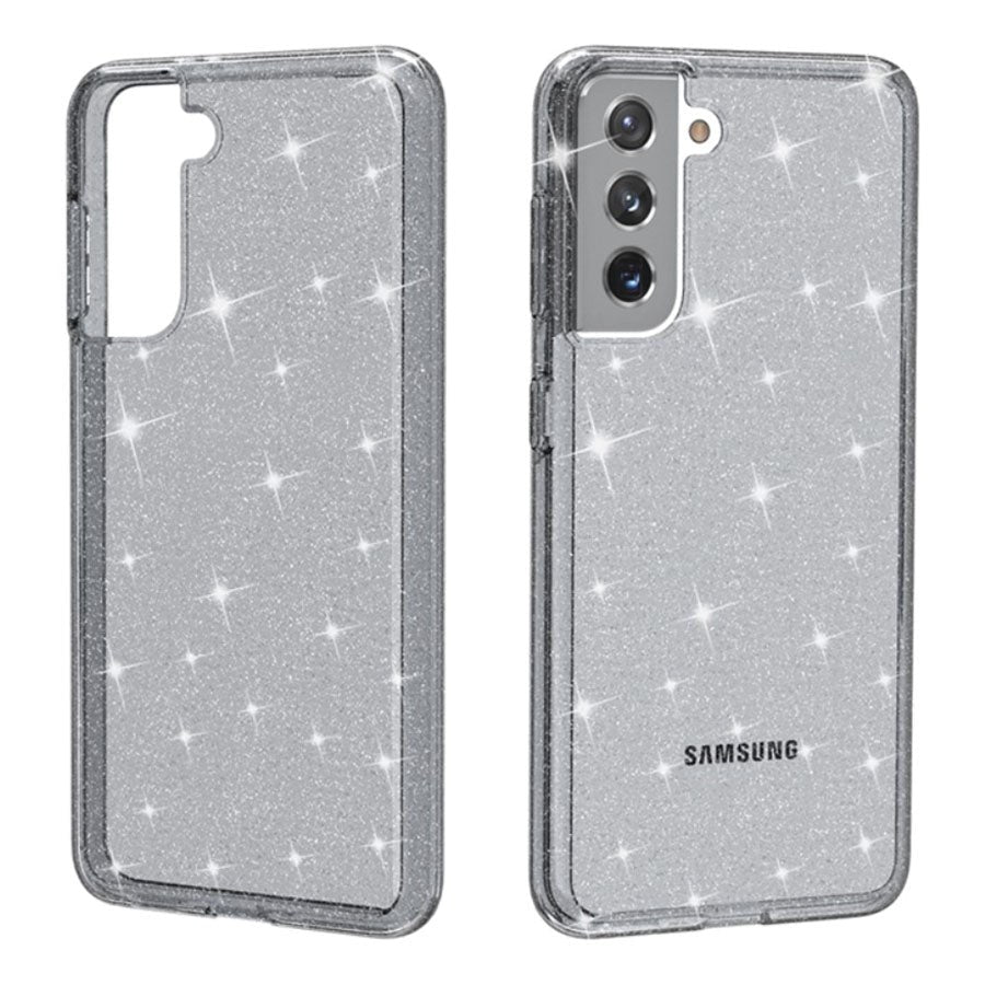 Samsung Galaxy S21 Glitter Plastdeksel - Gjennomsiktig / Svart