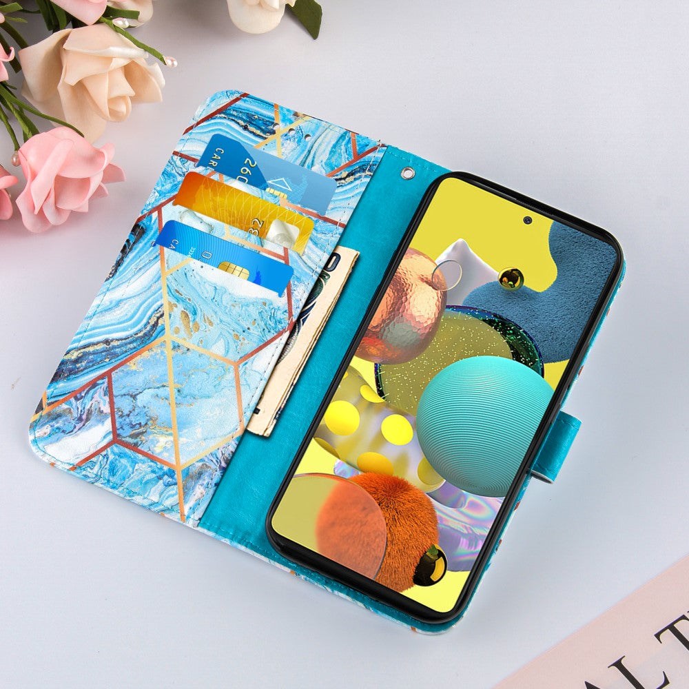Samsung Galaxy A51 5G Marmor Cover m. Pung - HimmelBlå