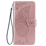 Samsung Galaxy A52s (5G) / A52 (4G / 5G) Leather Flip Cover - Butterflies Imprint - Rose Gold