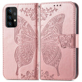Samsung Galaxy A52s (5G) / A52 (4G / 5G) Leather Flip Cover - Butterflies Imprint - Rose Gold