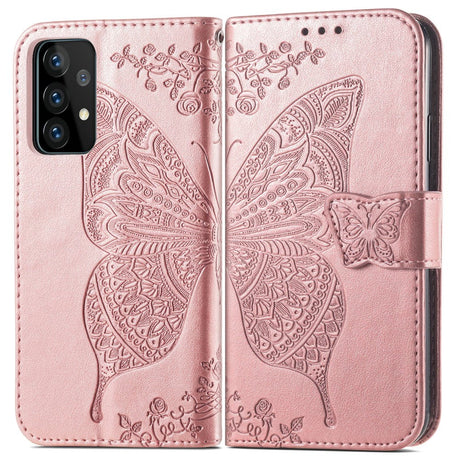 Samsung Galaxy A52s (5G) / A52 (4G / 5G) Leather Flip Cover - Butterflies Imprint - Rose Gold