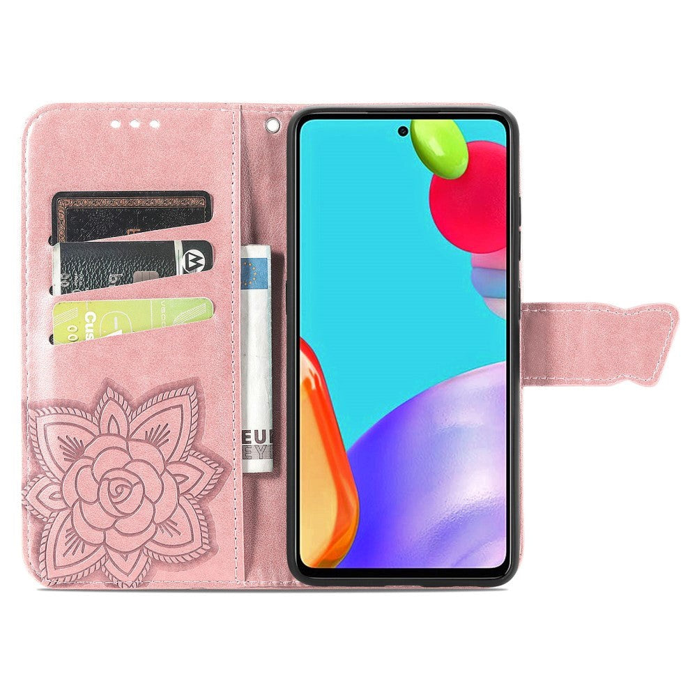 Samsung Galaxy A52s (5G) / A52 (4G / 5G) Leather Flip Cover - Butterflies Imprint - Rose Gold