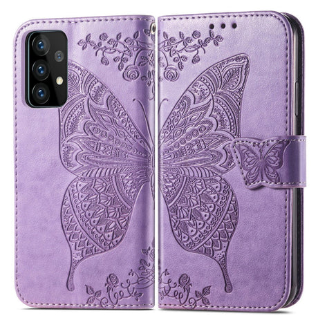 Samsung Galaxy A52s (5G) / A52 (4G / 5G) Leather Flip Cover - Butterflies Imprint - Lavendel