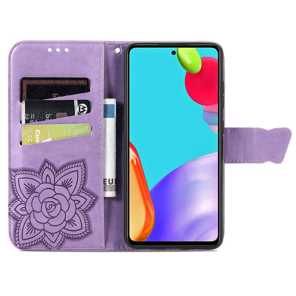 Samsung Galaxy A52s (5G) / A52 (4G / 5G) Leather Flip Cover - Butterflies Imprint - Lavendel