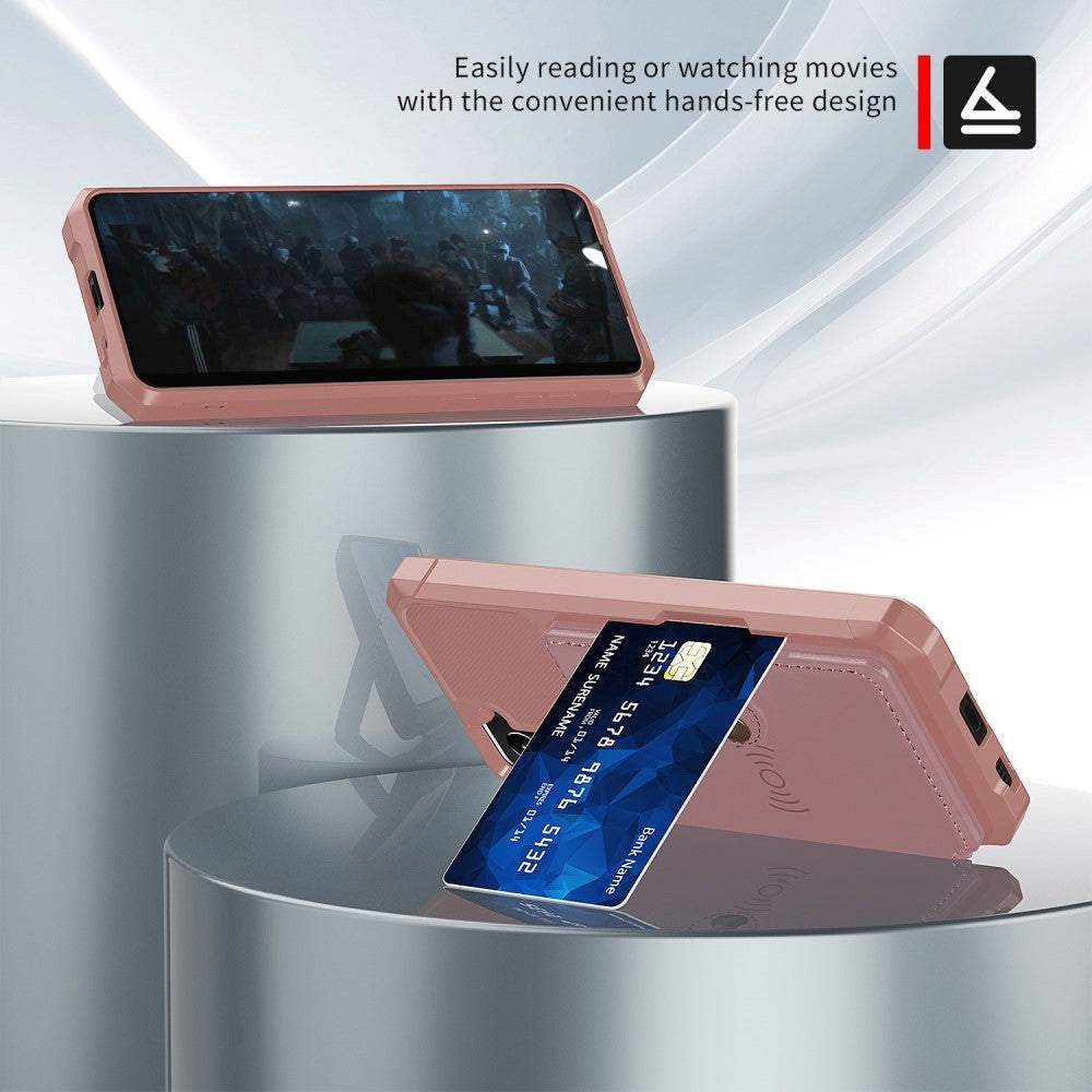 Samsung Galaxy S21 deksel m. Skinnlommebok og stativ - Rose gull