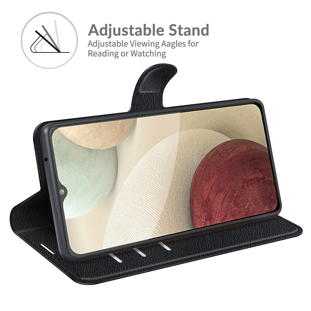 Samsung Galaxy A22 (4G) Litchi imitert skinndeksel m. Lommebok - Svart