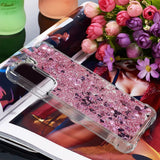 Samsung Galaxy S21 FE (5G) Transparent Glitter Bakdeksel - Rosa hjerter