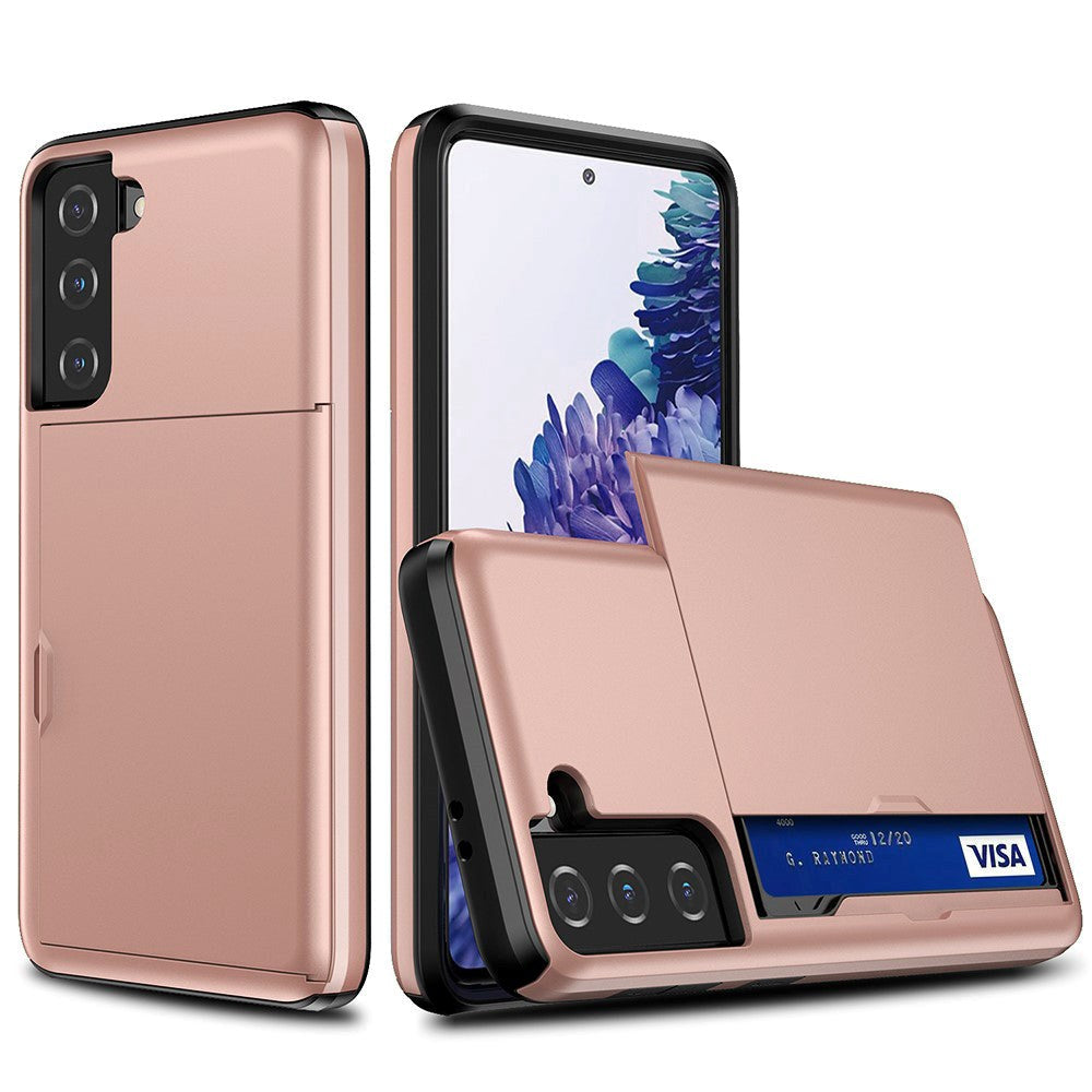 Samsung Galaxy S21 FE (5G) Hybrid Craftsman-deksel m. Kortholder - Rose Gold