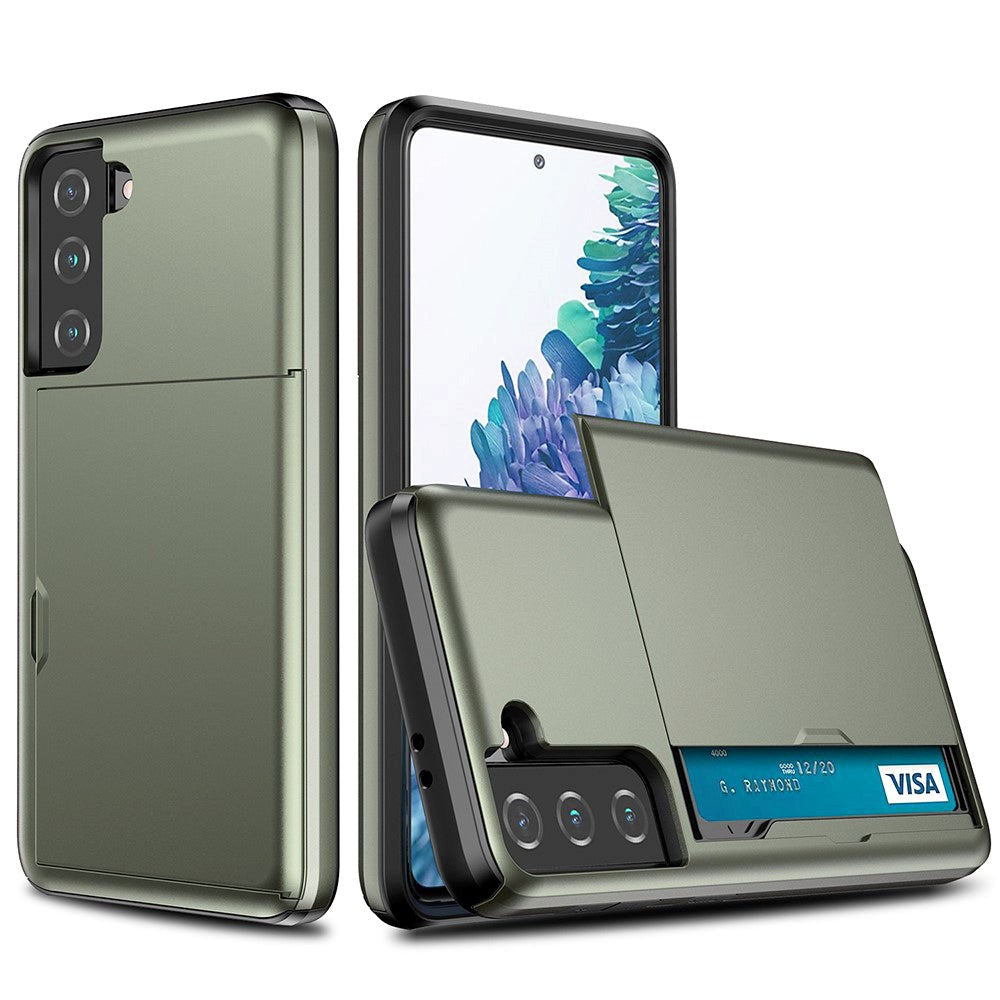 Samsung Galaxy S21 FE (5G) Hybrid Craftsman-deksel m. Kortholder - Mørk grønn