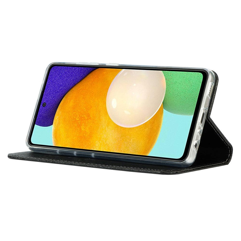 Samsung Galaxy A52 (4G / 5G) / A52s (5G) Læder Flip Cover - Silke Tekstur m. Pung - Sort