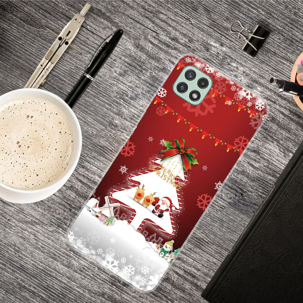 Samsung Galaxy A22 (5G) TPU plast juledeksel - god jul - juletre og snøflak