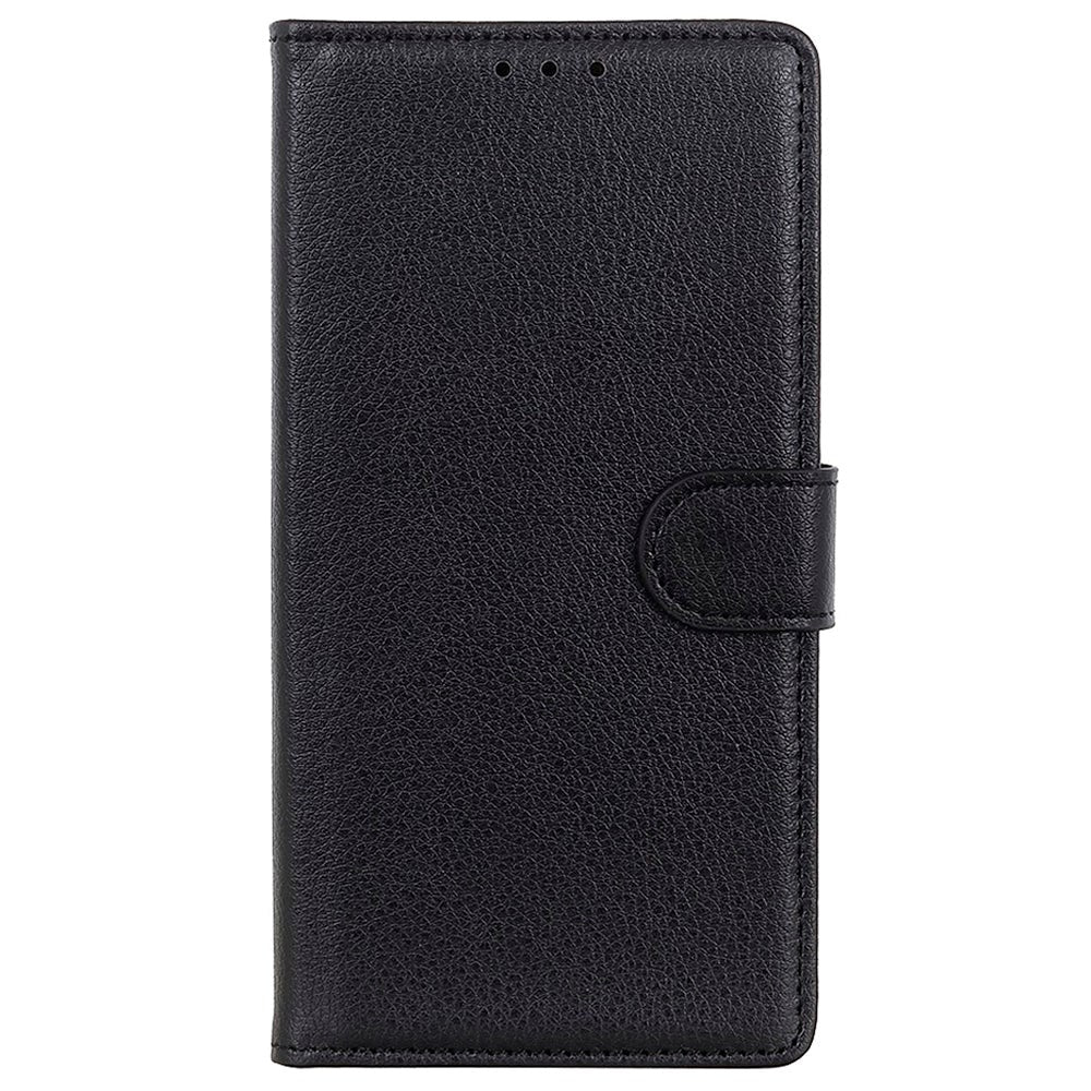 Samsung Galaxy S22 Ultra PU Litchi Leather Flip Cover m. Lommebok - Svart