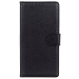 Samsung Galaxy S22 Ultra PU Litchi Leather Flip Cover m. Lommebok - Svart