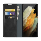 Samsung Galaxy S22 Ultra Matt Leather Flip Cover m. Stativ og lommebok - Svart
