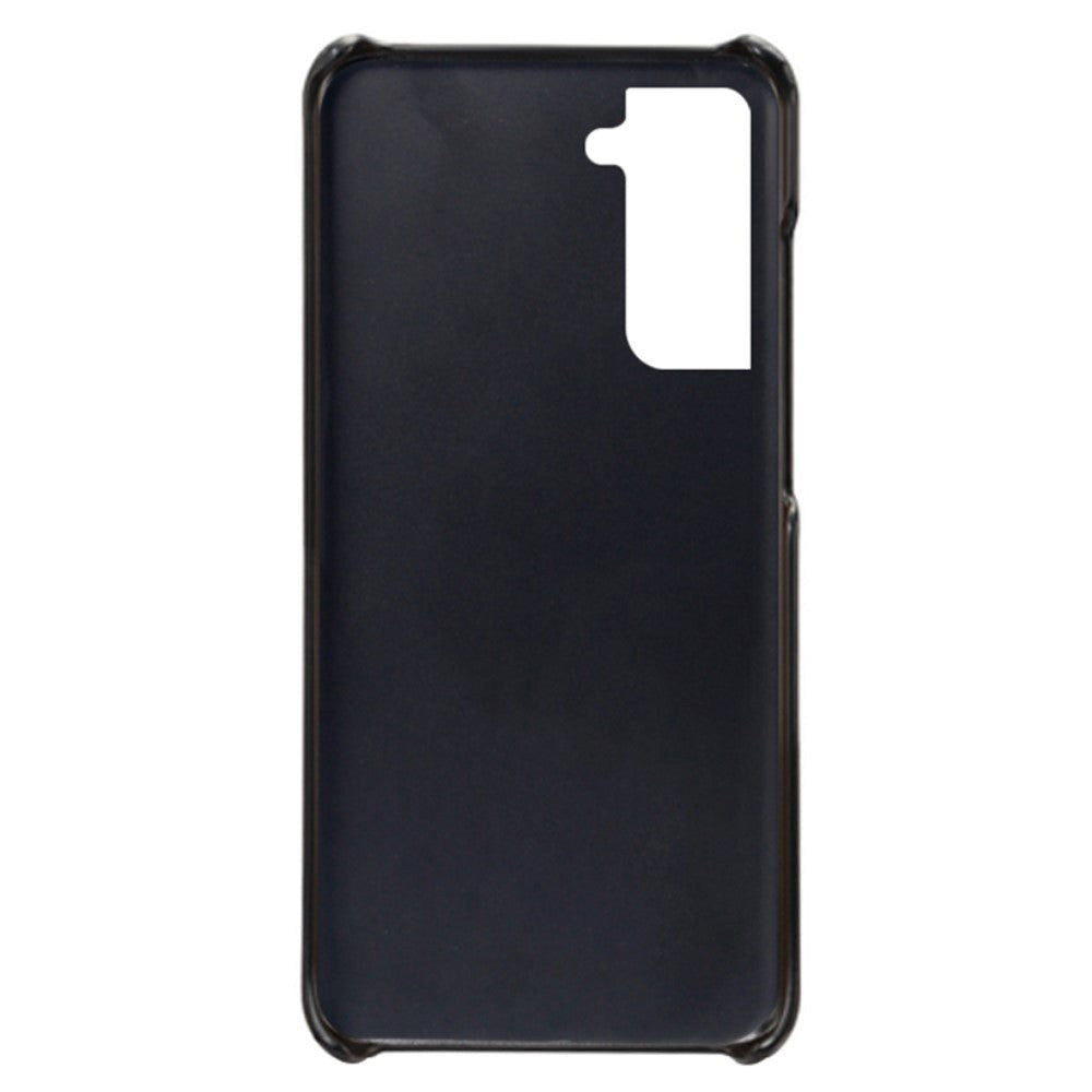 Samsung Galaxy S22 Læderbelagt Plastik Bagside Cover m. Kortlommer - Black