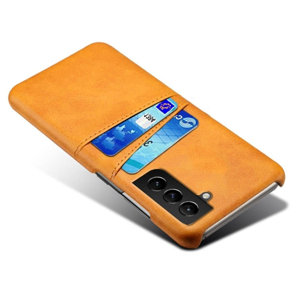 Samsung Galaxy S22 Læderbelagt Plastik Bagside Cover m. Kortlommer - Orange
