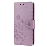 Samsung Galaxy S22 Ultra Leather Flip Deksel m. Veske sommerfugler og blomster - lilla