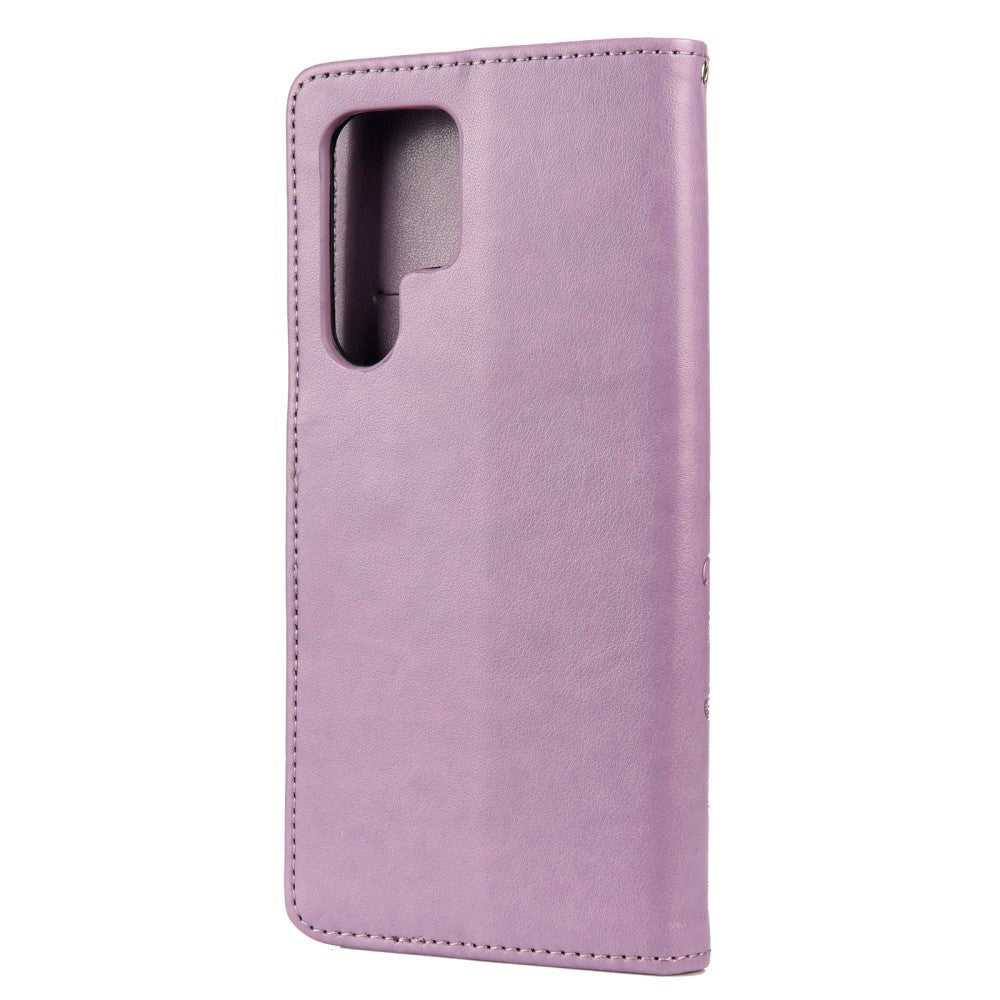 Samsung Galaxy S22 Ultra Leather Flip Deksel m. Veske sommerfugler og blomster - lilla