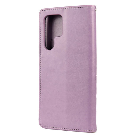 Samsung Galaxy S22 Ultra Leather Flip Deksel m. Veske sommerfugler og blomster - lilla